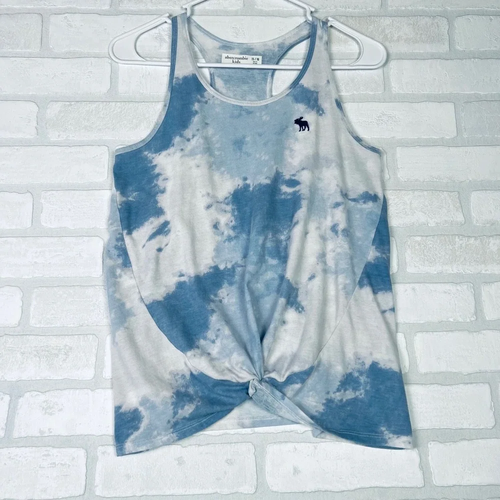 Abercrombie Kids Girls Blue White Tie Dye Twist Front Racerback Tank Top 15/16